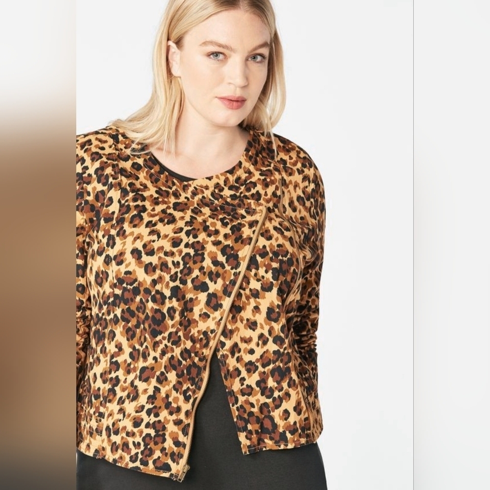 Justfab Leopart Print Moto Jacket Size Medium